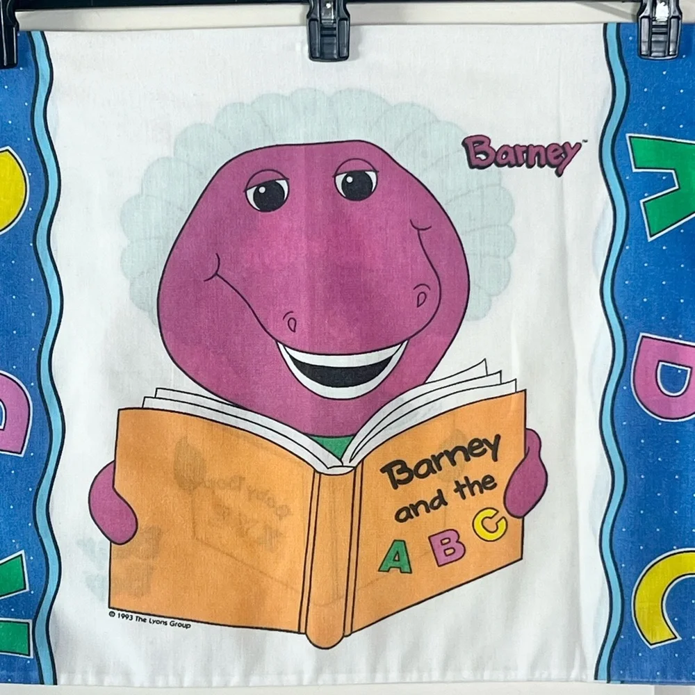 Vintage 1993 Barney and Baby Bop ABCs Standard Pillowcase Double Sided 90s Kids